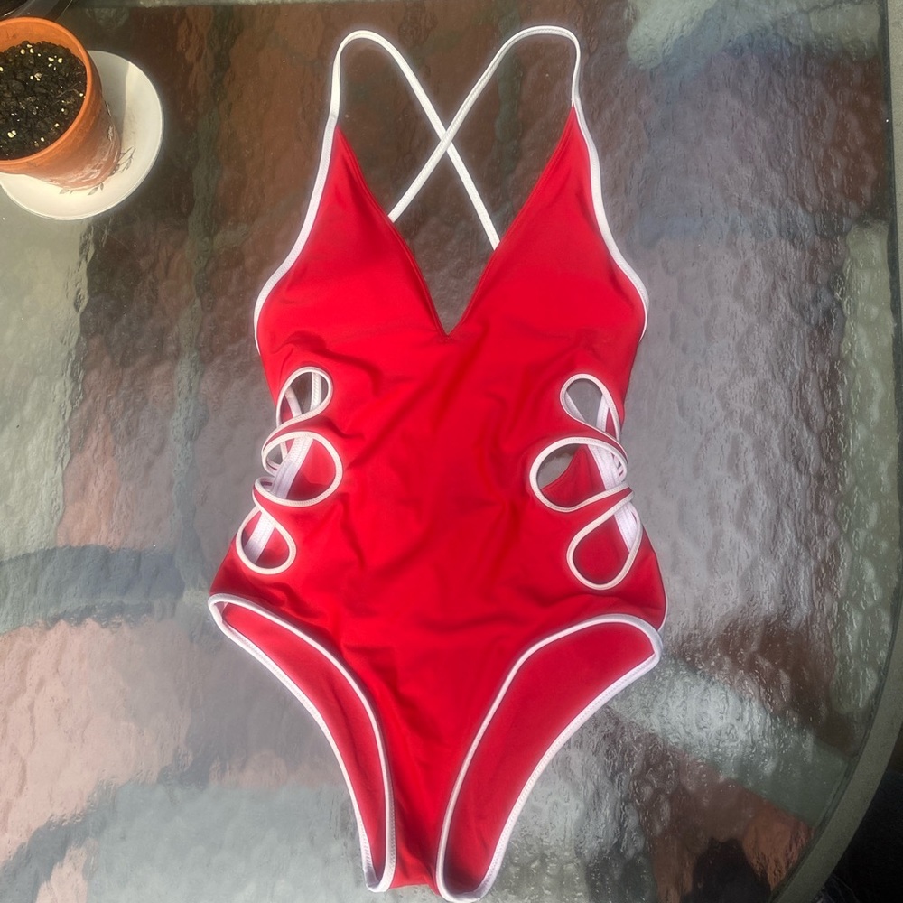 aerie red one piece swimsuit